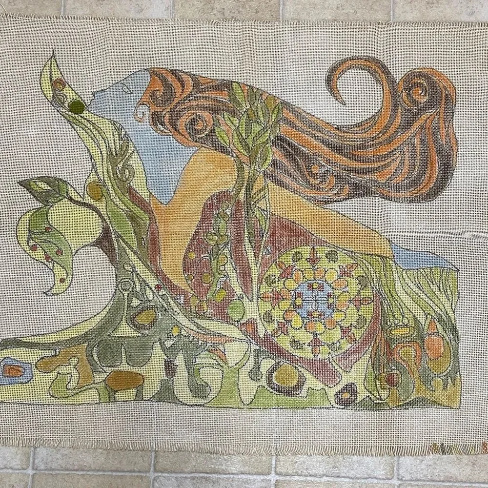 Botanical Goddess Decorative Wall Tapestry - Green, Orange, Blue Accents
